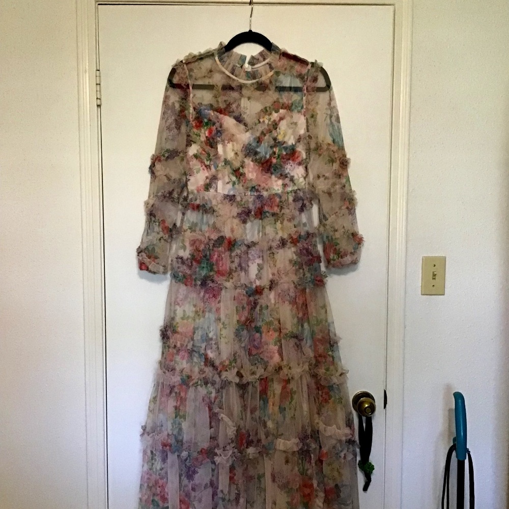 Floral Ruffles Maxi Dress, Wedding attendant dress
